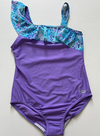 Speedo junior shoulder sleeve swimsuit purple