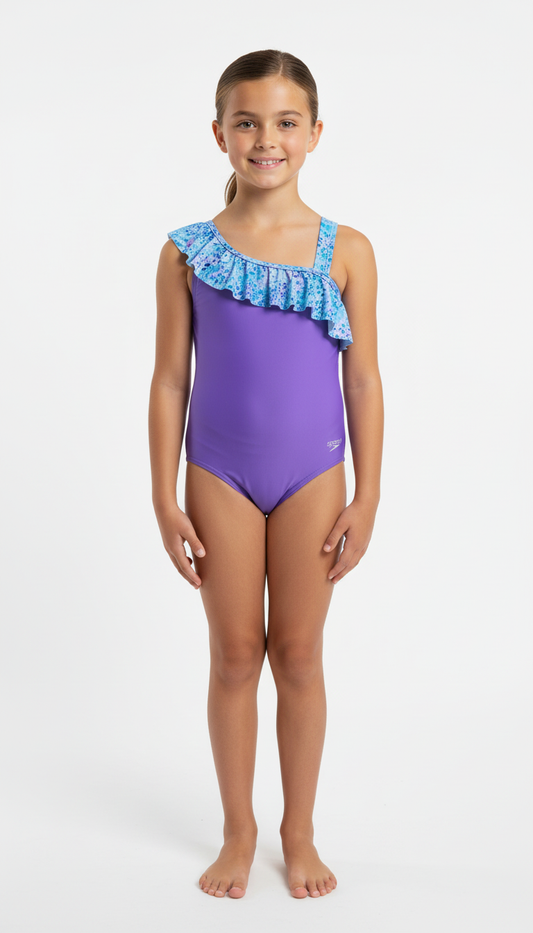 Speedo junior shoulder sleeve swimsuit purple