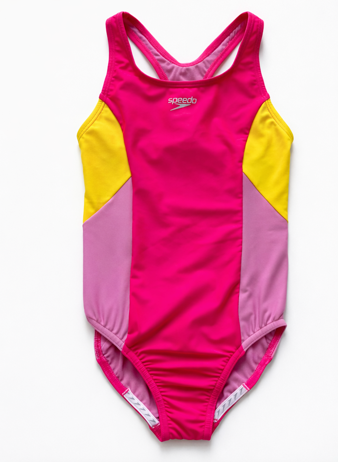 speedo junior swimsuit color block pink/yellow
